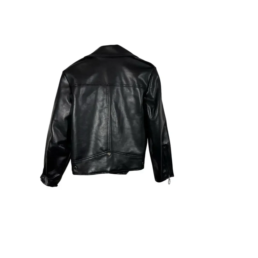 Vintage VIP Collection Kids Black Vinyl Moto Biker Jacket Size 14